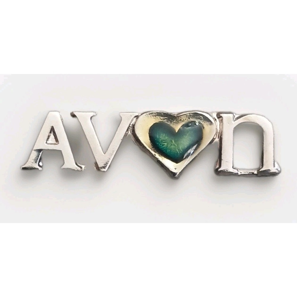 Vtg Avon Representative Silver Tone W/ Green Heart Hat Lapel Pin Pinback Tie Tac